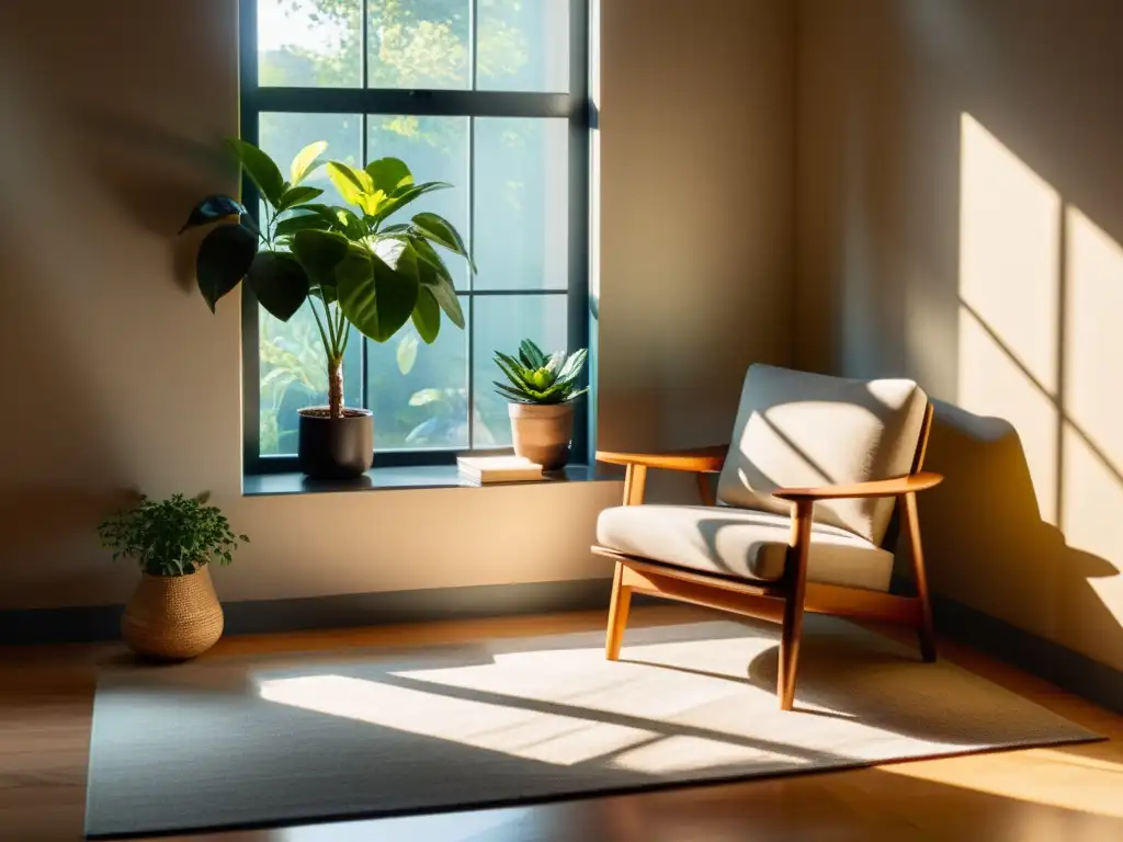 Acogedor rincón de lectura con iluminación natural para bienestar emocional