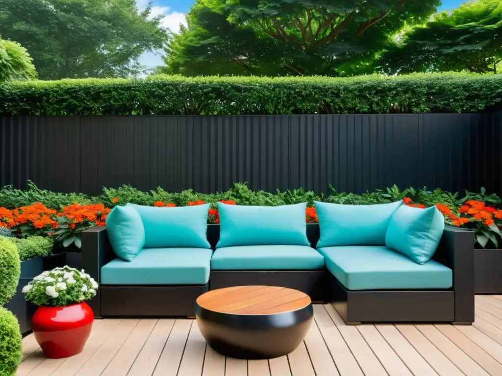 Acogedor patio con muebles de exterior en armonía Feng Shui