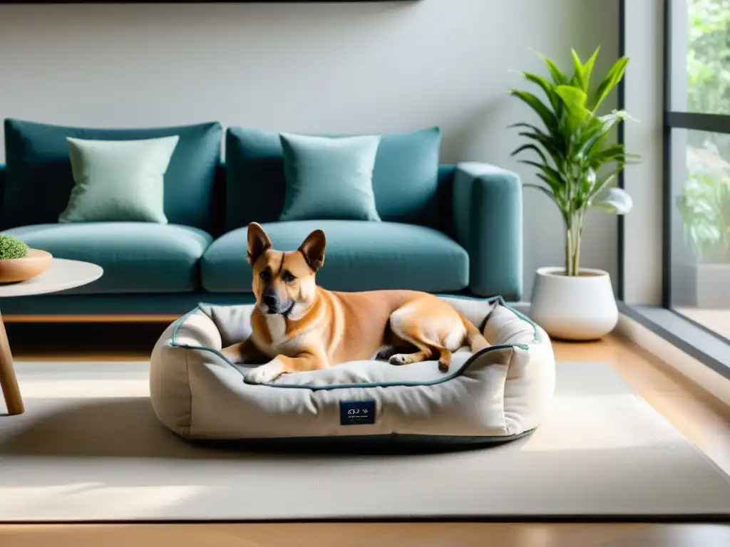 Acogedor salón minimalista con cama para mascotas, en armonía según Feng Shui para mascotas en apartamentos