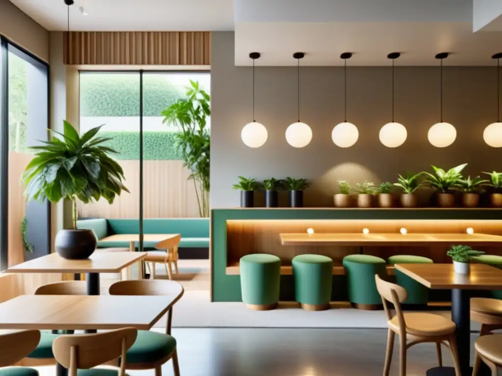 Acogedora cafetería con iluminación natural y armonía Feng Shui en la decoración