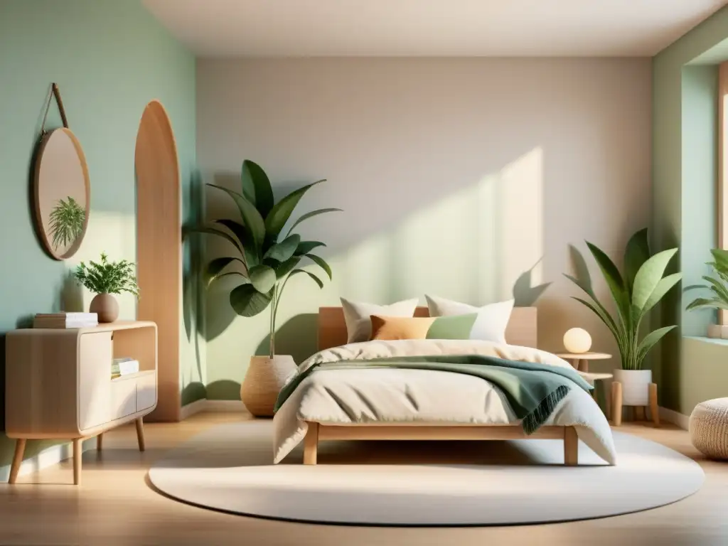 Acogedora habitación infantil con Consejos Feng Shui para promover armonía y serenidad, decorada en tonos suaves y muebles de madera natural