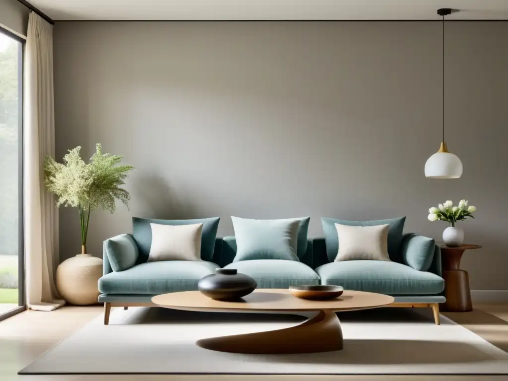 Salón minimalista con Feng Shui equilibrado Acogedora sala con armonización del hogar con Feng Shui, equilibrio y tranquilidad