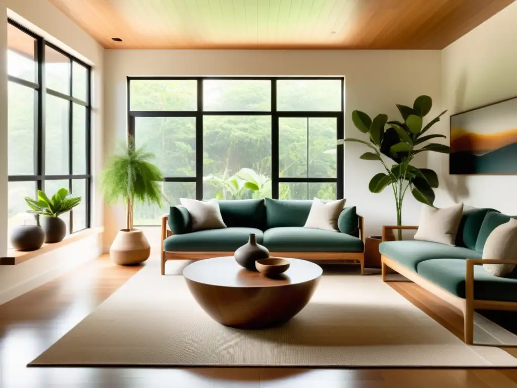 Acogedora sala minimalista con elementos naturales, Feng Shui elemento tierra armonía