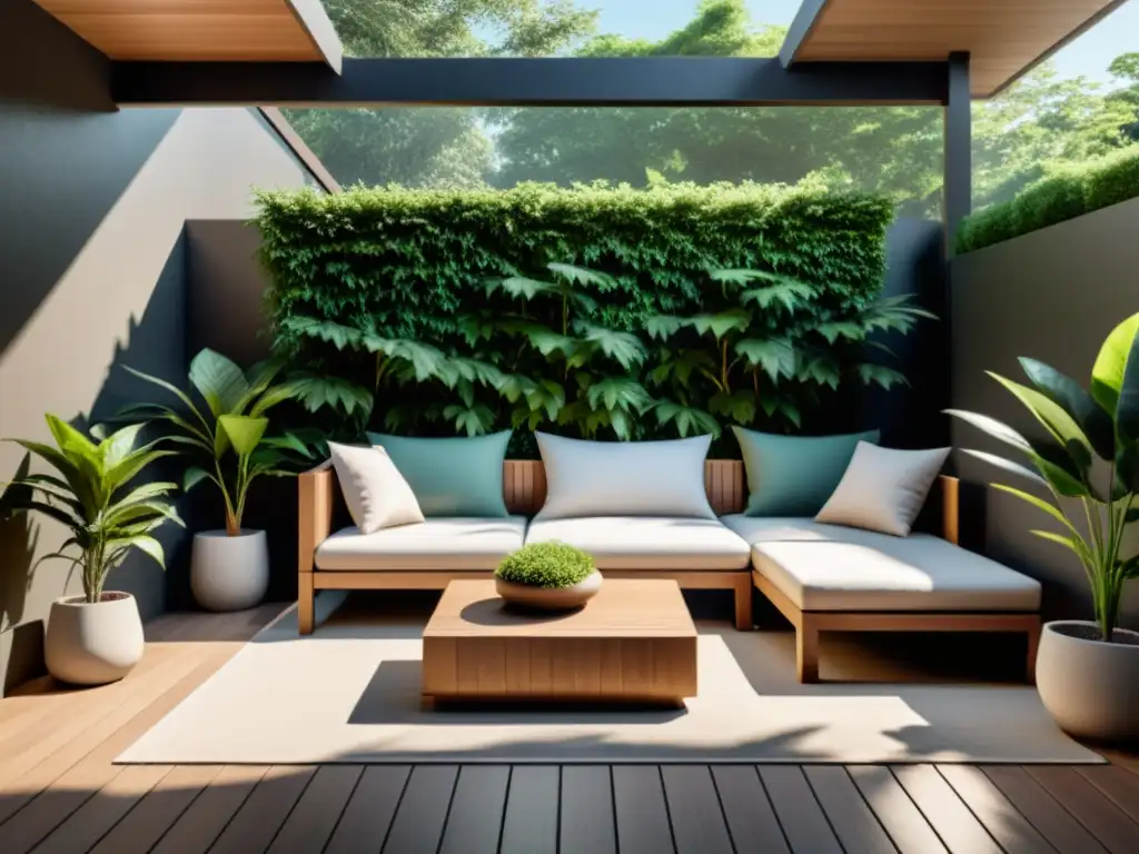 Acogedora terraza con muebles de diseño en armonía con la naturaleza, ideal para el posicionamiento de muebles patio terraza Feng Shui