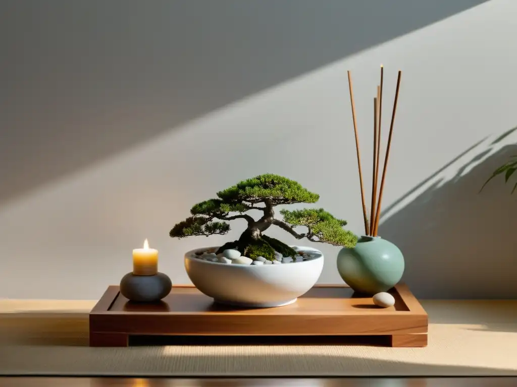 Crear altar Feng Shui en espacios reducidos: un rincón sereno con elementos minimalistas y equilibrio en la naturaleza