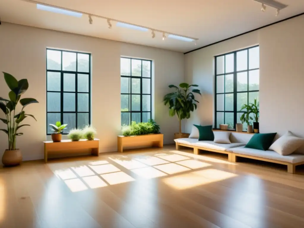 Un ambiente sereno y equilibrado de formación profesional en Feng Shui, con luz natural, plantas y enseñanza