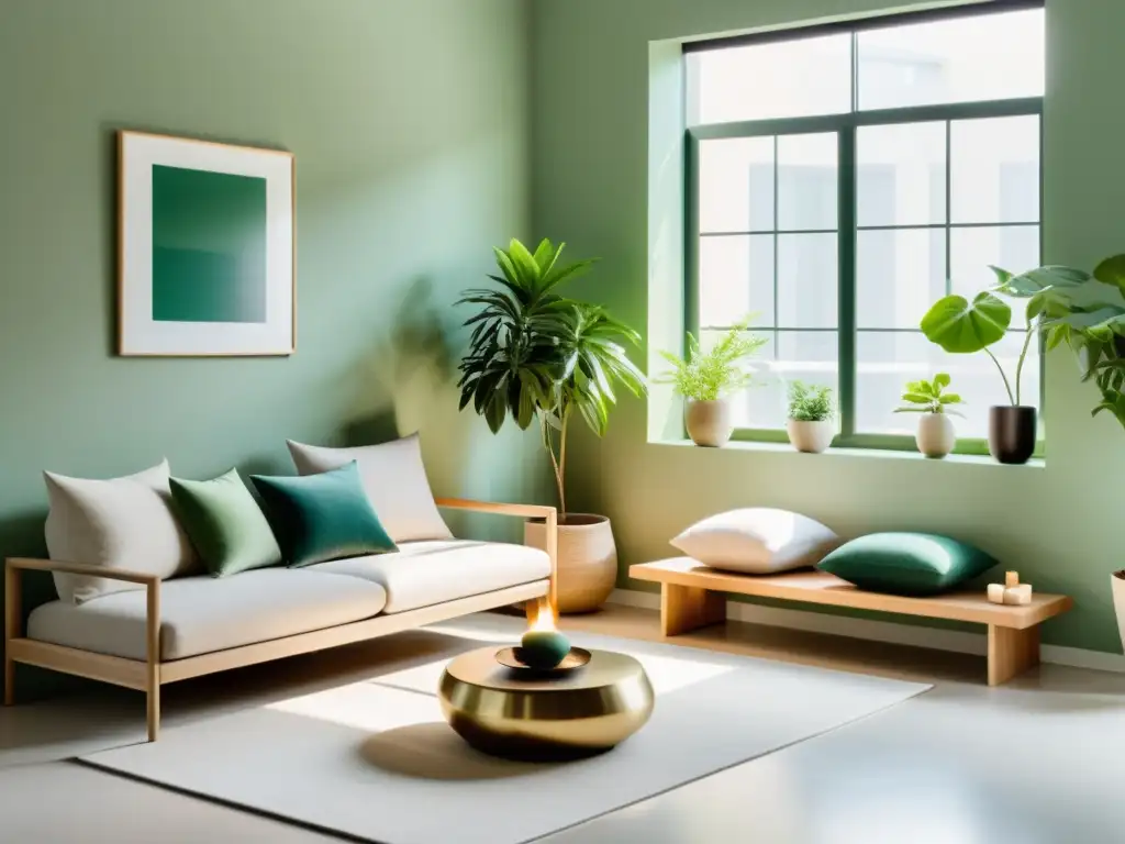 Un apartamento minimalista y equilibrado con principios de Feng Shui, donde reina la armonía y tranquilidad