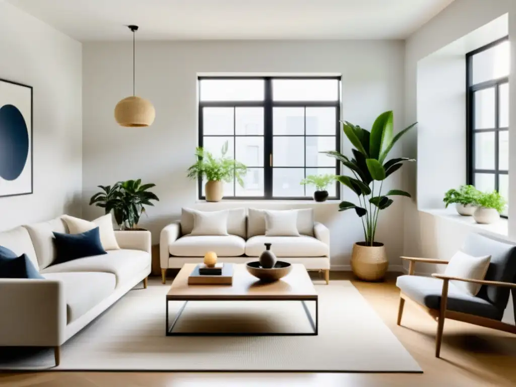 Un apartamento sereno y minimalista con elementos de Feng Shui, transmite calma y armonía