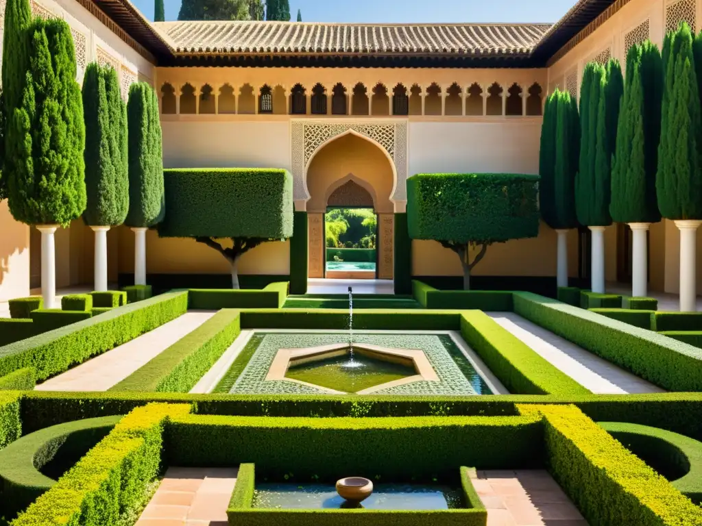 Armonía y balance en los jardines de la Alhambra, con patrones geométricos y diseño Feng Shui