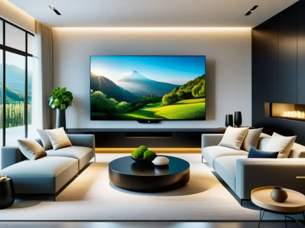 Armonía y equilibrio en el diseño de Smart TVs con Feng Shui en elegante sala de estar