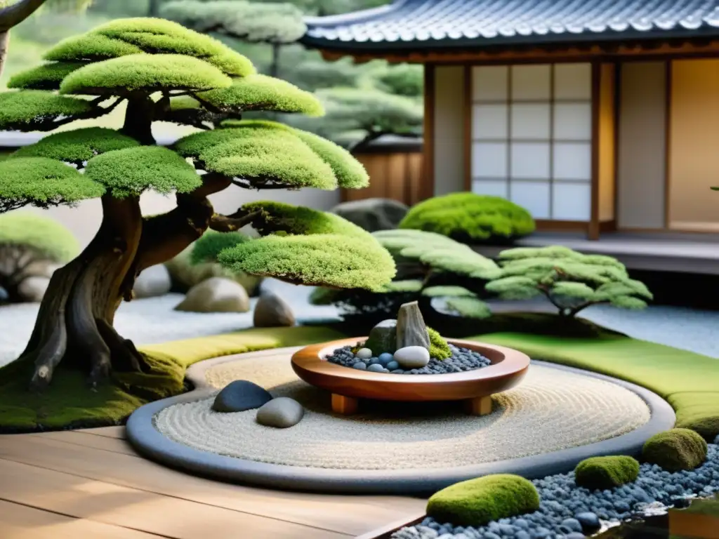 Armonía y equilibrio en un jardín japonés con bonsái y diseño de jardines exteriores Feng Shui