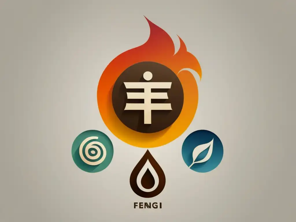 Composición armónica de los cinco elementos del Feng Shui: madera, fuego, tierra, metal y agua