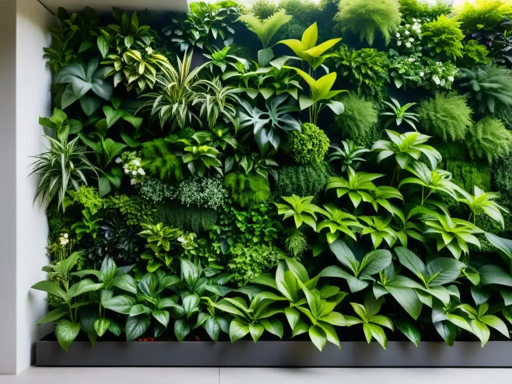 Un armonioso huerto vertical feng shui naturaleza, con plantas exuberantes bañadas por suave luz natural