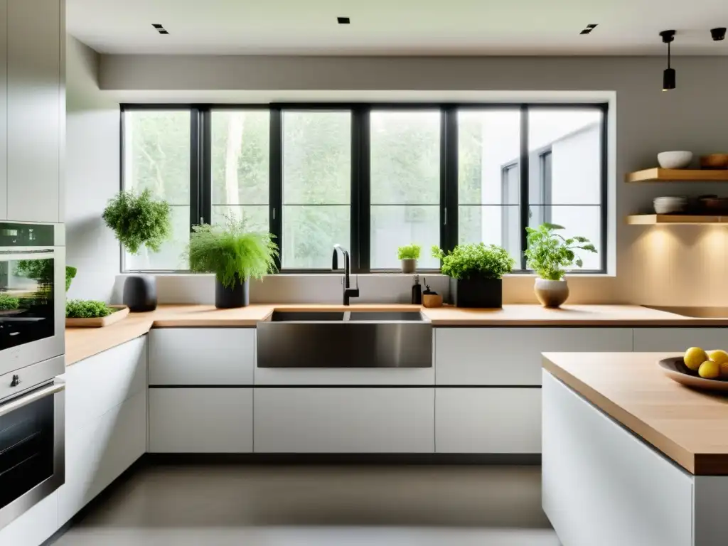 Arte culinario y energía Feng Shui en cocina minimalista inundada de luz natural y armonía