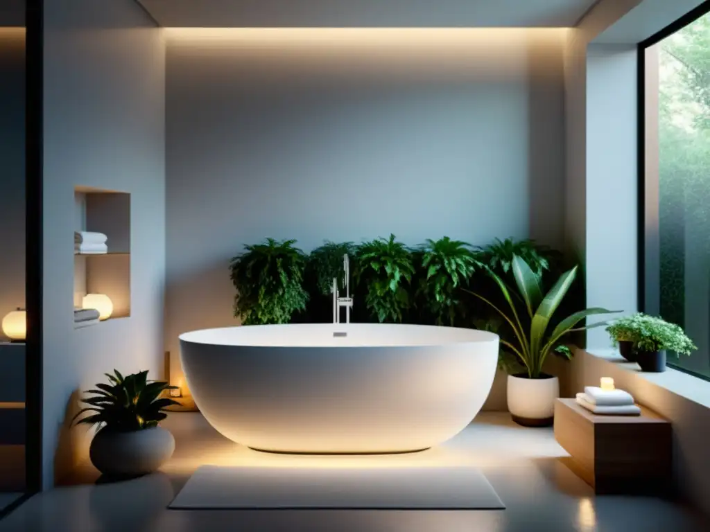 Un baño zen para armonización del hogar con atmósfera pura y serena, perfecto para relajación y rejuvenación