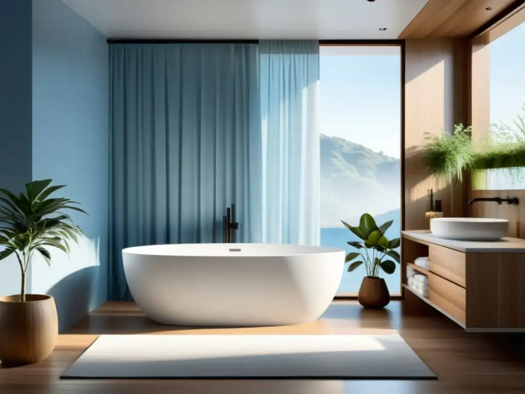 Baño minimalista con iluminación natural, armonía y tranquilidad al estilo Feng Shui