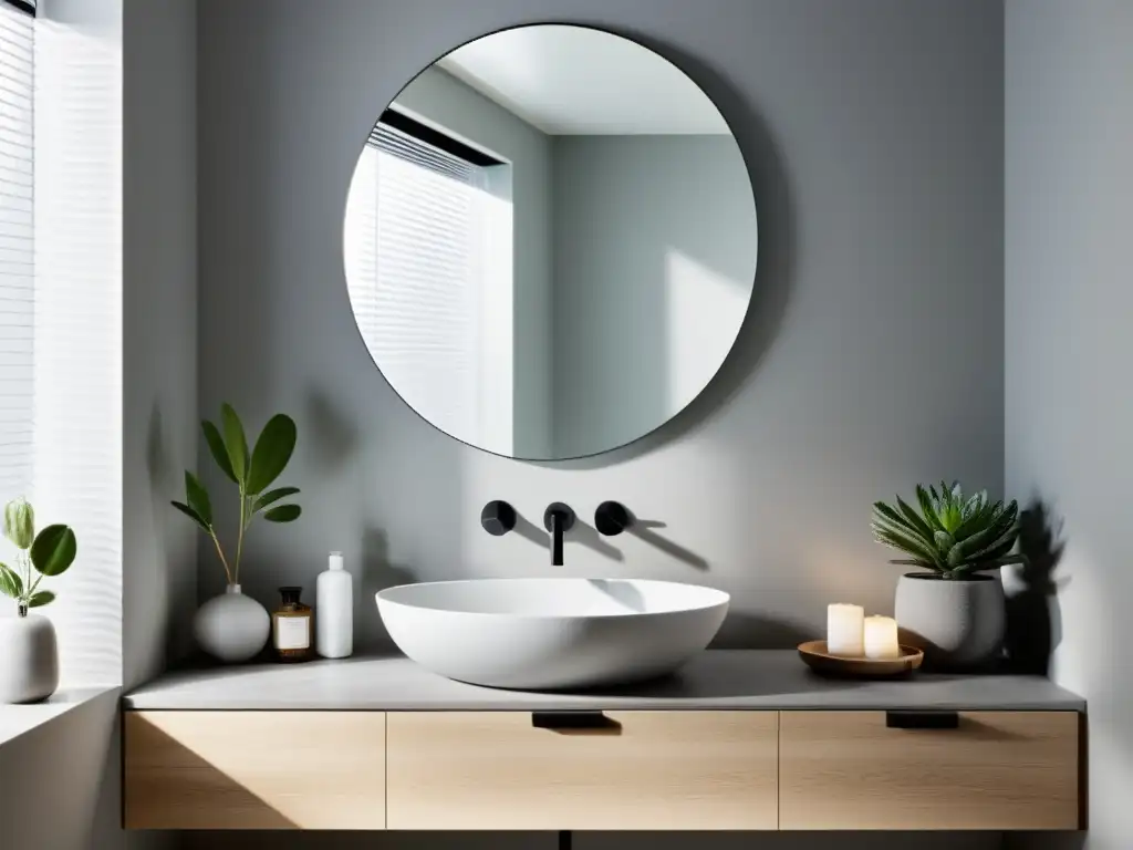 Un baño minimalista con luz natural y detalles orgánicos