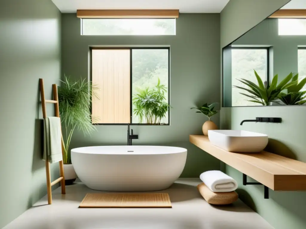 Baño minimalista con luz natural y flujo chi mejorado, en armonía con Feng Shui