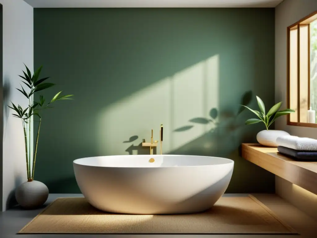 Baño minimalista y sereno con implementación del Feng Shui en la limpieza diaria