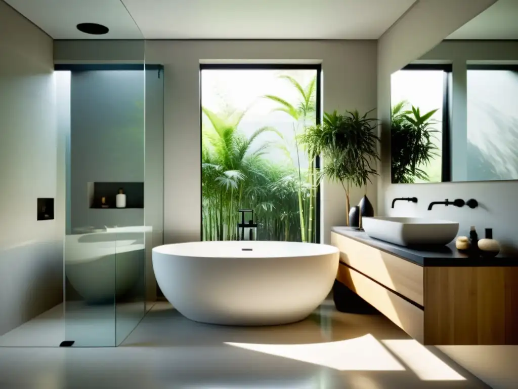 Un baño moderno y sereno con elementos de Feng Shui