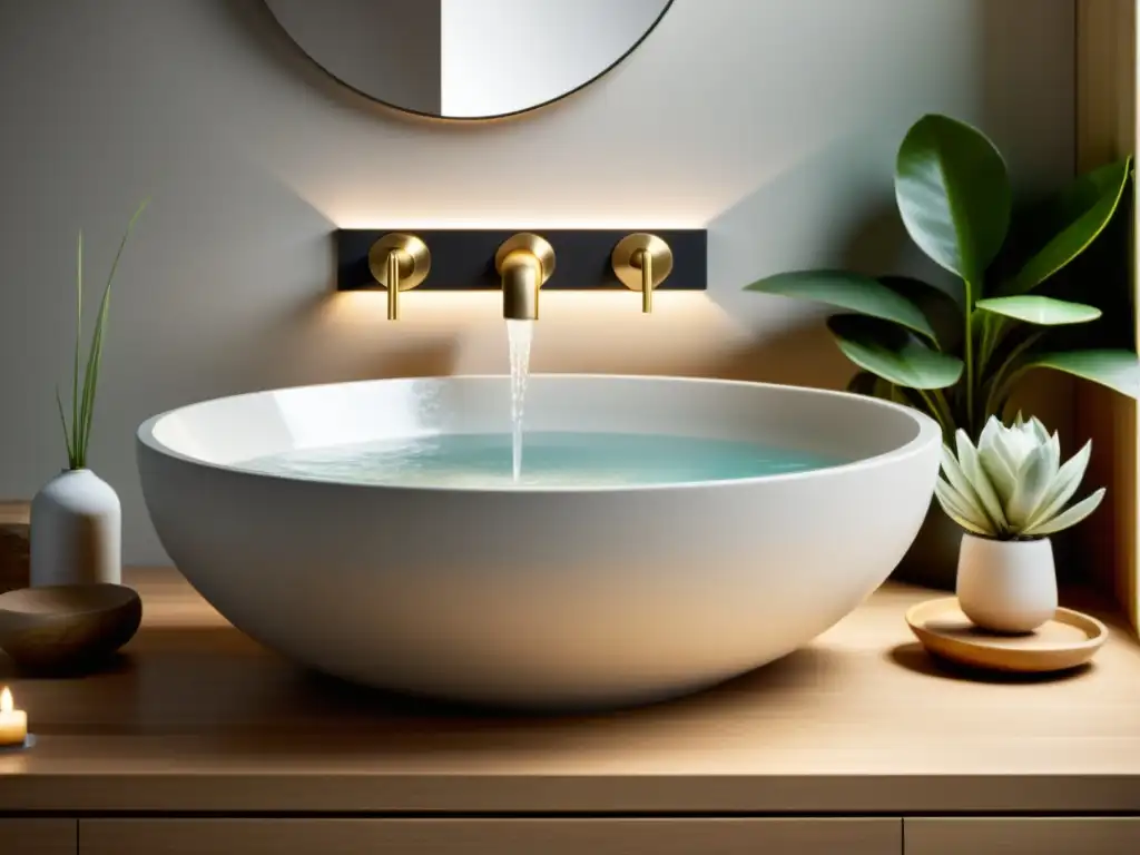 Un baño zen inspirado en el Feng Shui con atmósfera serena y equilibrada