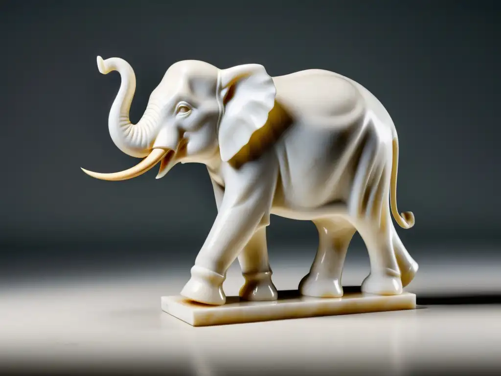 Escultura elefante de mármol blanco, detallada y elegante, transmite gracia y fuerza para el hogar según los principios del Feng Shui