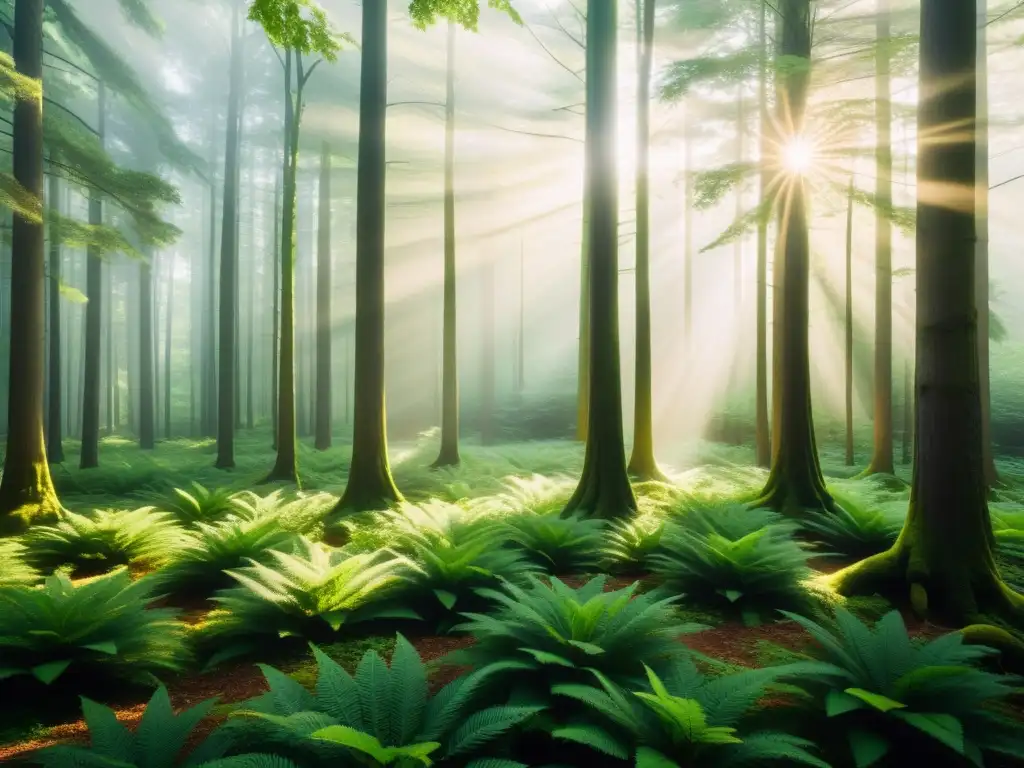 Bosque tranquilo: armonía y vitalidad Un bosque tranquilo y soleado, evocando los secretos del elemento madera Feng Shui con su energía natural y armonía