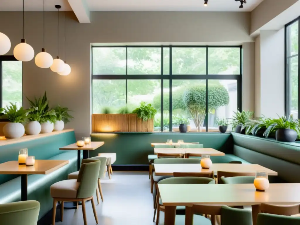 Transformación de cafetería con Feng Shui: Interior sereno y minimalista, armonía en colores y equilibrio en diseño