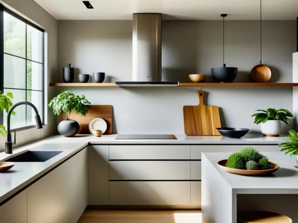 Cocina minimalista con energía Feng Shui, equilibrio y arte culinario en armonía