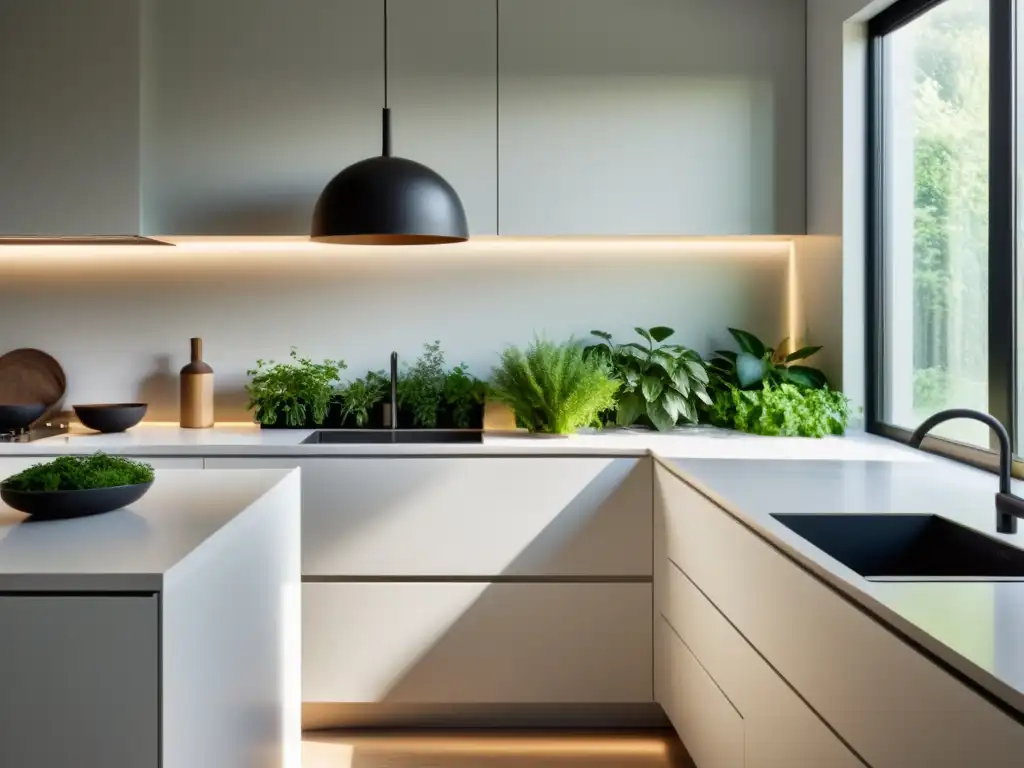 Una cocina minimalista y luminosa con toques de Feng Shui