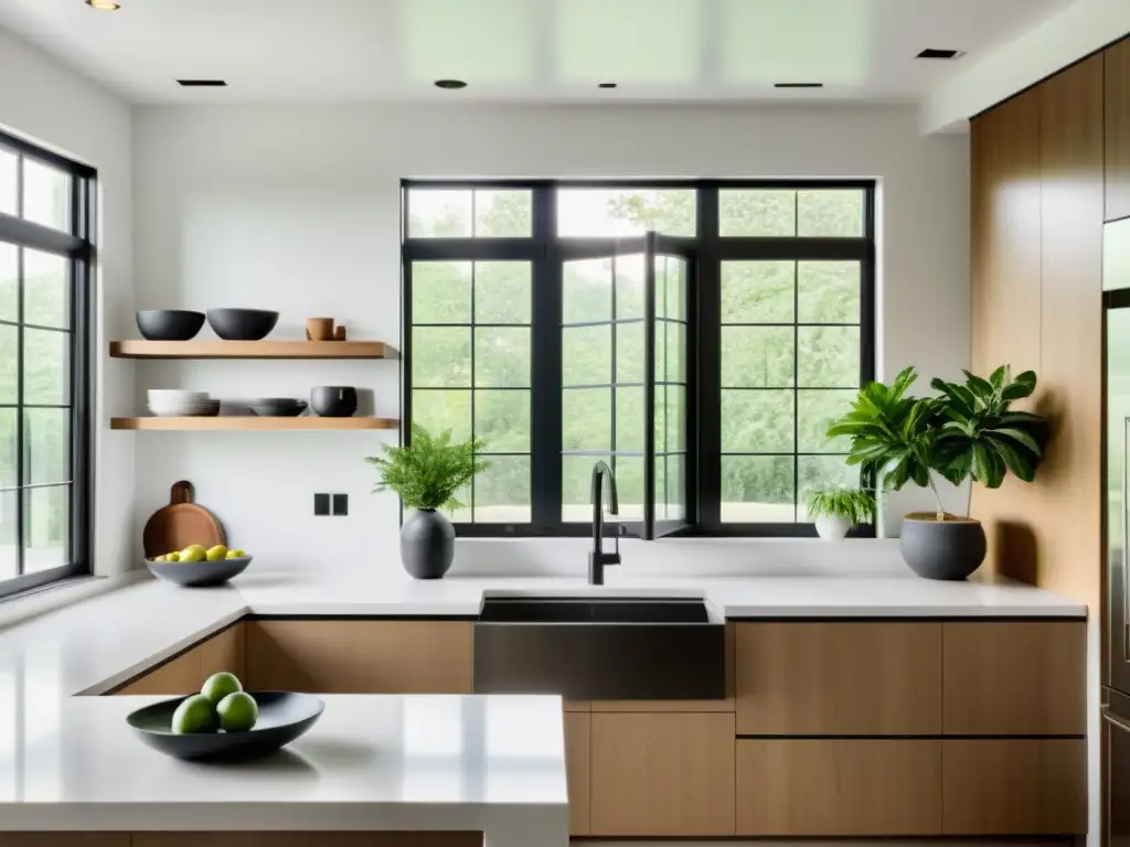 Transformación de cocina con principios Feng Shui: minimalista, serena, con toques verdes y luz natural