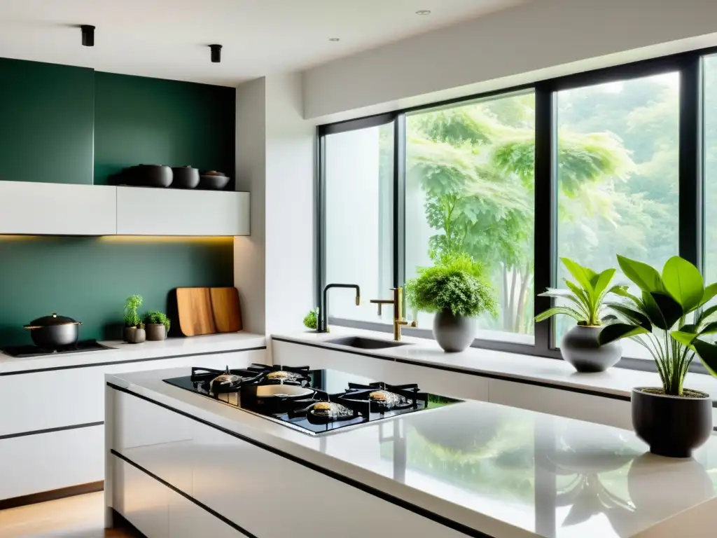 Una cocina moderna y minimalista con estufa de gas en la ubicación adecuada según los principios del Feng Shui