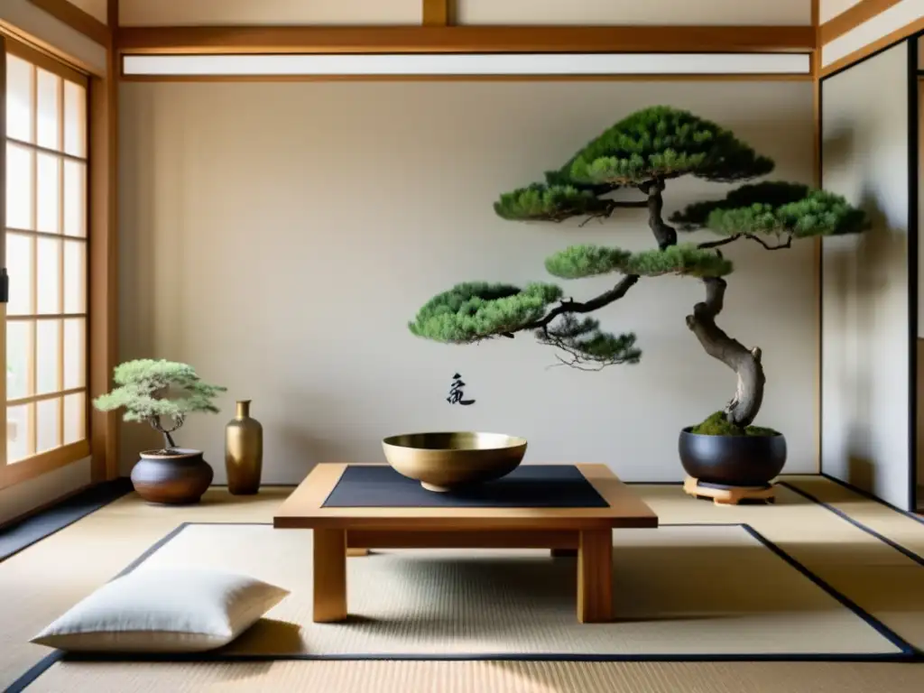 Diseño con conciencia Feng Shui: Sala minimalista con shoji, arte chino y cuenco tibetano en ambiente sereno y armonioso