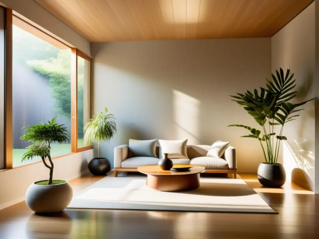 Consejos de iluminación Feng Shui en un espacio minimalista con elementos naturales y armonía