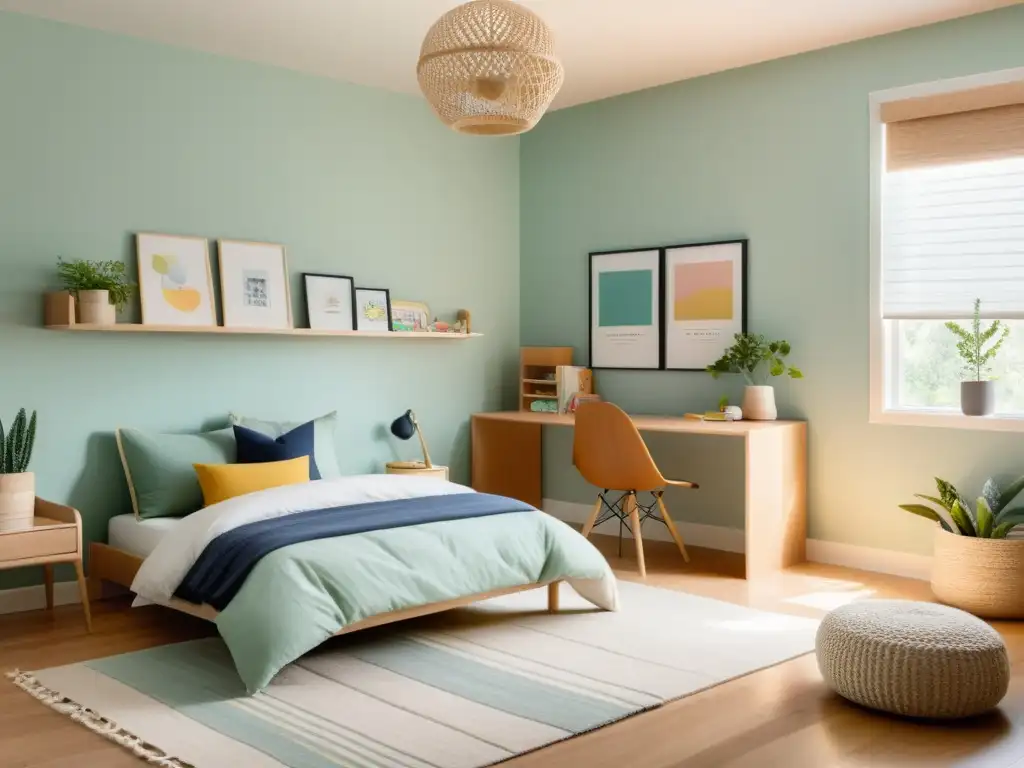 Consejos Feng Shui habitación infantil: Dormitorio infantil minimalista con suaves colores pastel, luz natural y zona de juego despejada