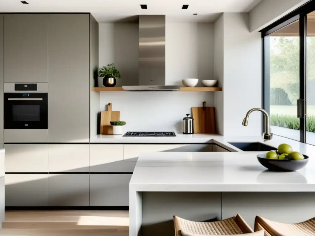 Diseño de cocinas según Feng Shui: Cocina minimalista con equilibrio, armonía y flujo de energía positiva, iluminación natural y decoración cuidadosamente seleccionada