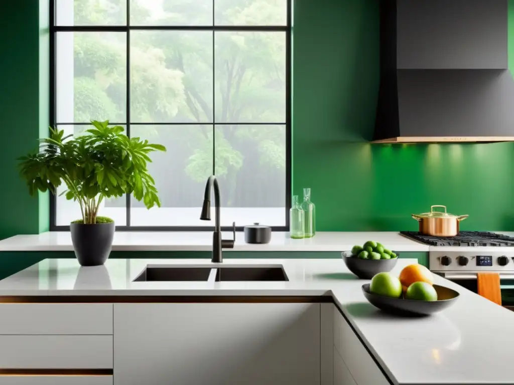 Diseño de cocinas según Feng Shui: Cocina minimalista con luz natural, plantas y armonía de colores