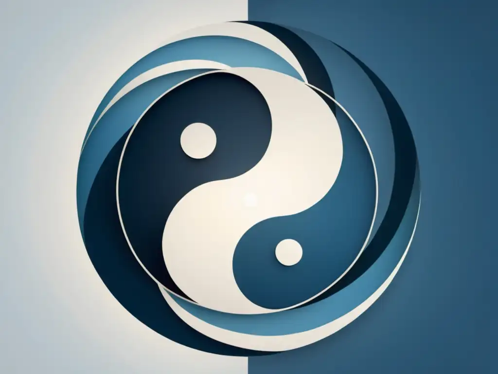 Un diseño gráfico armonioso con Feng Shui: el símbolo yinyang en tonos calmantes rodeado de líneas y formas geométricas