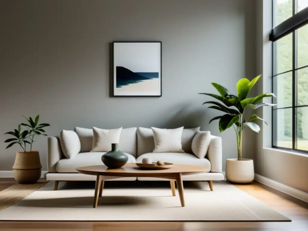 Diseño del hogar con Feng Shui ante cambio climático: Salón minimalista con tranquilidad y armonía, iluminado por luz natural y decoración equilibrada