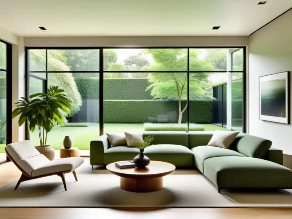 Diseño del hogar con Feng Shui: Salón minimalista con armonía y luz natural, ventanales al jardín