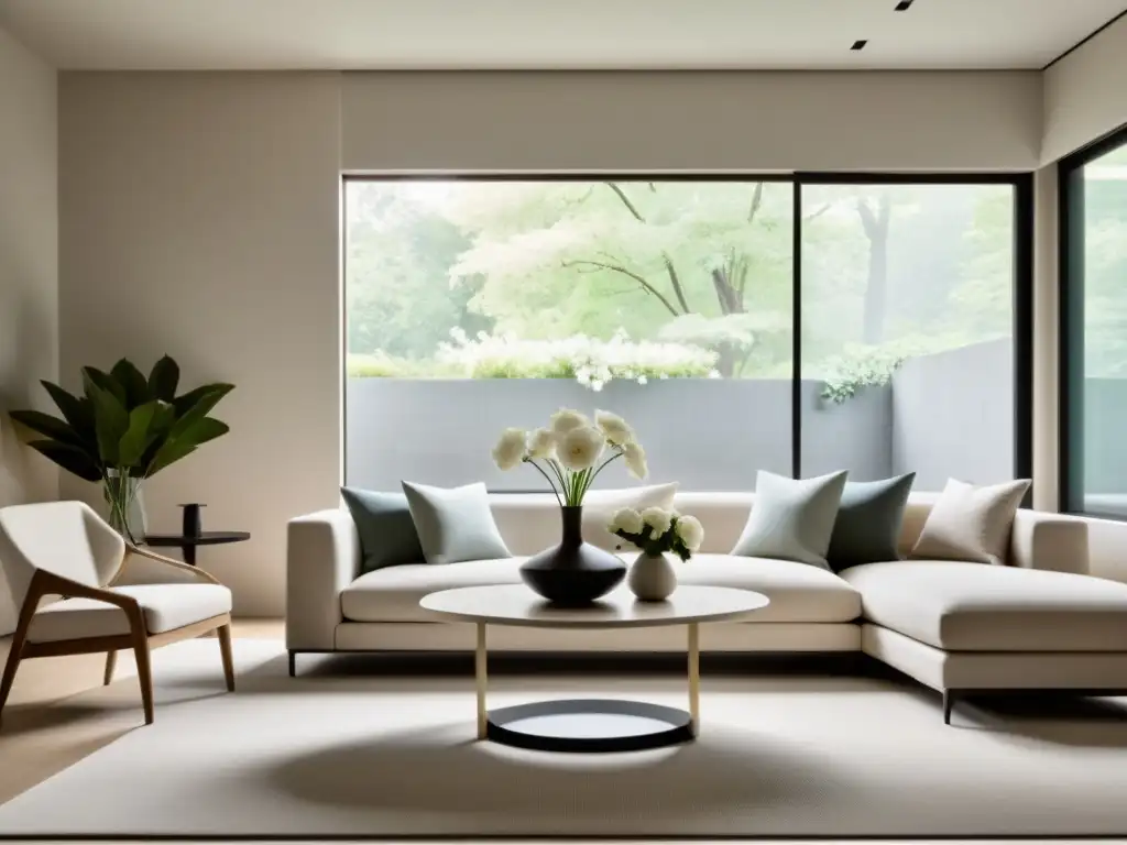 Diseño de interiores basado en Feng Shui: Sala de estar minimalista con colores suaves, muebles modernos y sensación de tranquilidad