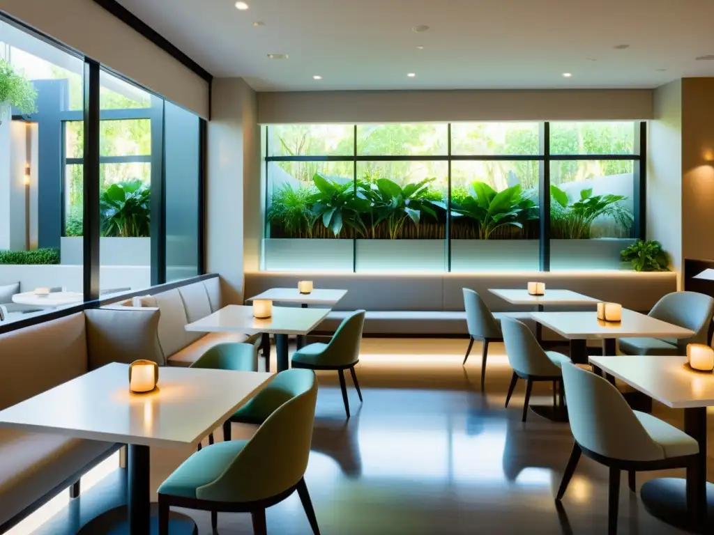 Diseño de restaurantes con Feng Shui: Espacio minimalista y armonioso con luz natural, decoración Zen y ambiente tranquilo