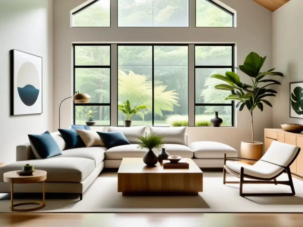 Diseño de vivienda con Feng Shui: Sala minimalista con luz natural, muebles armoniosos y ambiente sereno