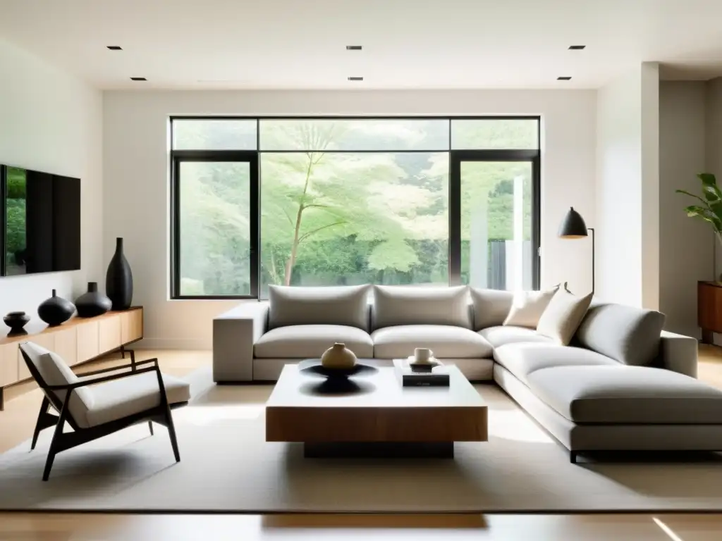 Diseño de vivienda con Feng Shui: Sala de estar minimalista con equilibrio y armonía en la decoración, luz natural y tranquilidad