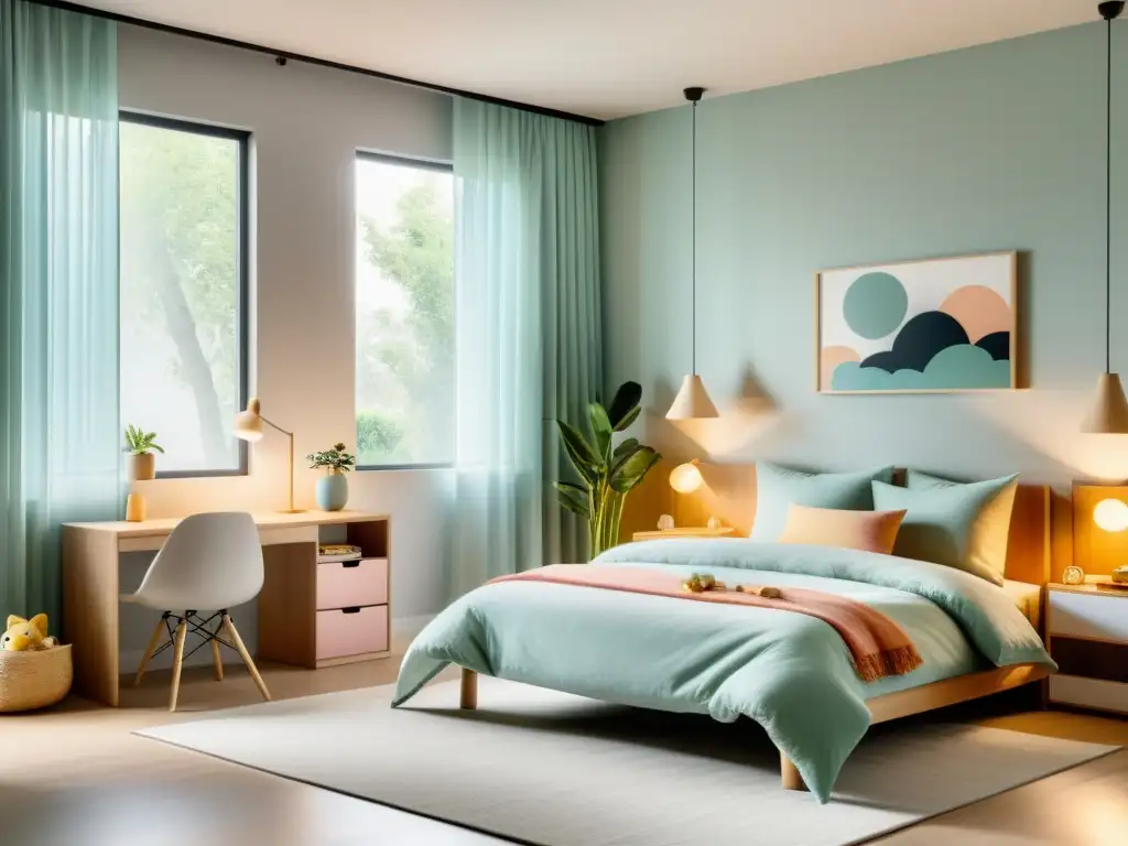 Un dormitorio infantil armonioso y tranquilo, con colores suaves y muebles según el Feng Shui infantil para hogar