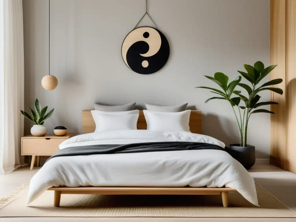 Un dormitorio sereno y minimalista con elementos de Feng Shui para armonizar hogar, luz natural y muebles de madera clara