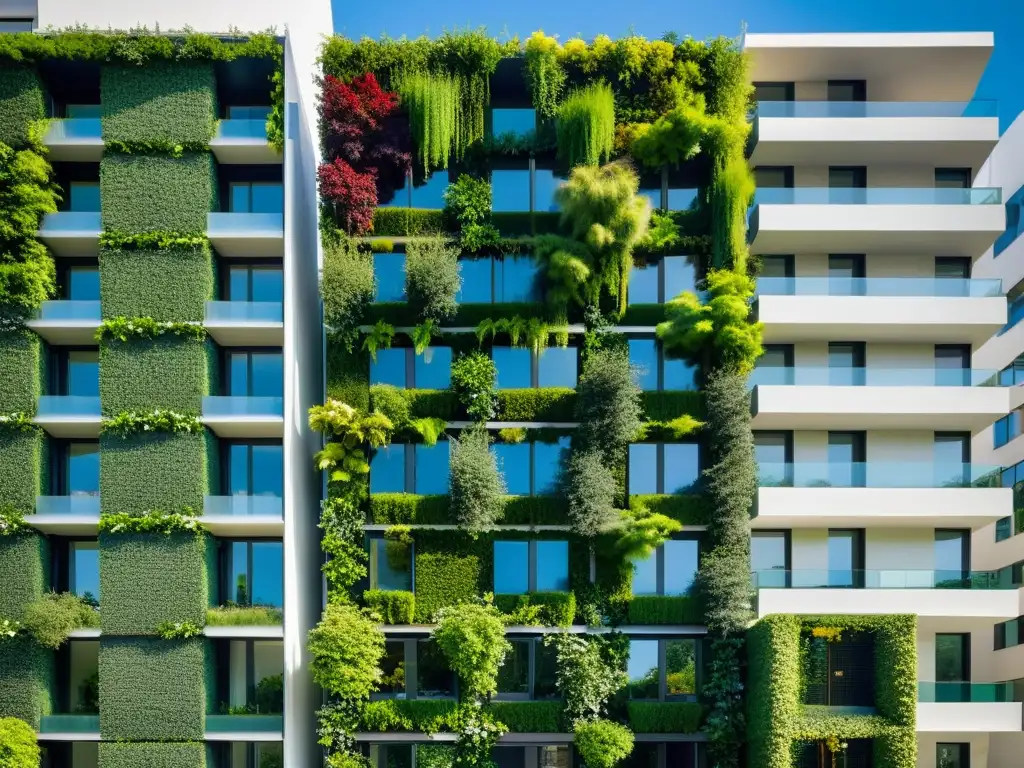 Edificio urbano con jardinería vertical en perfecta armonía, fusionando Feng Shui y naturaleza