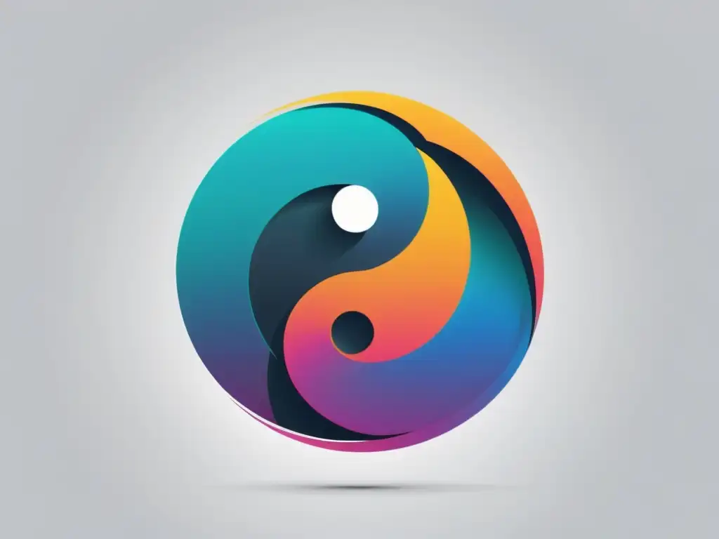 Un elegante y minimalista logo con el símbolo del yinyang en colores vibrantes y líneas fluidas, aplicando principios Feng Shui diseño