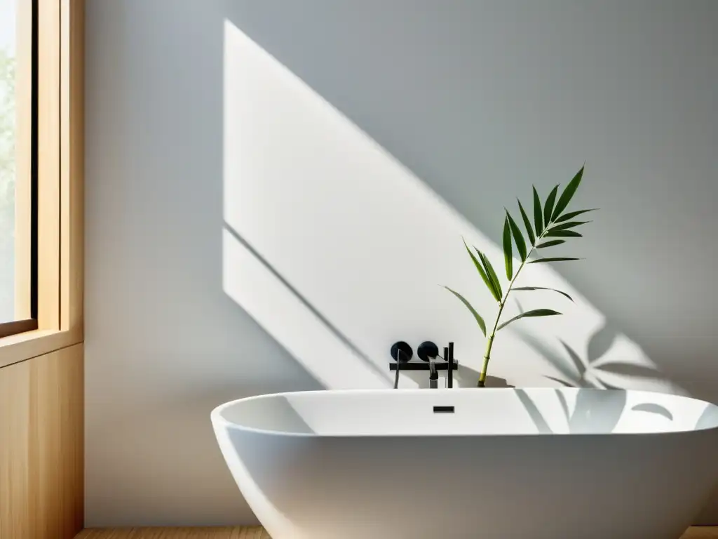 Purificar energía baño Feng Shui: Un baño sereno y minimalista con toques de naturaleza, equilibrio y calma