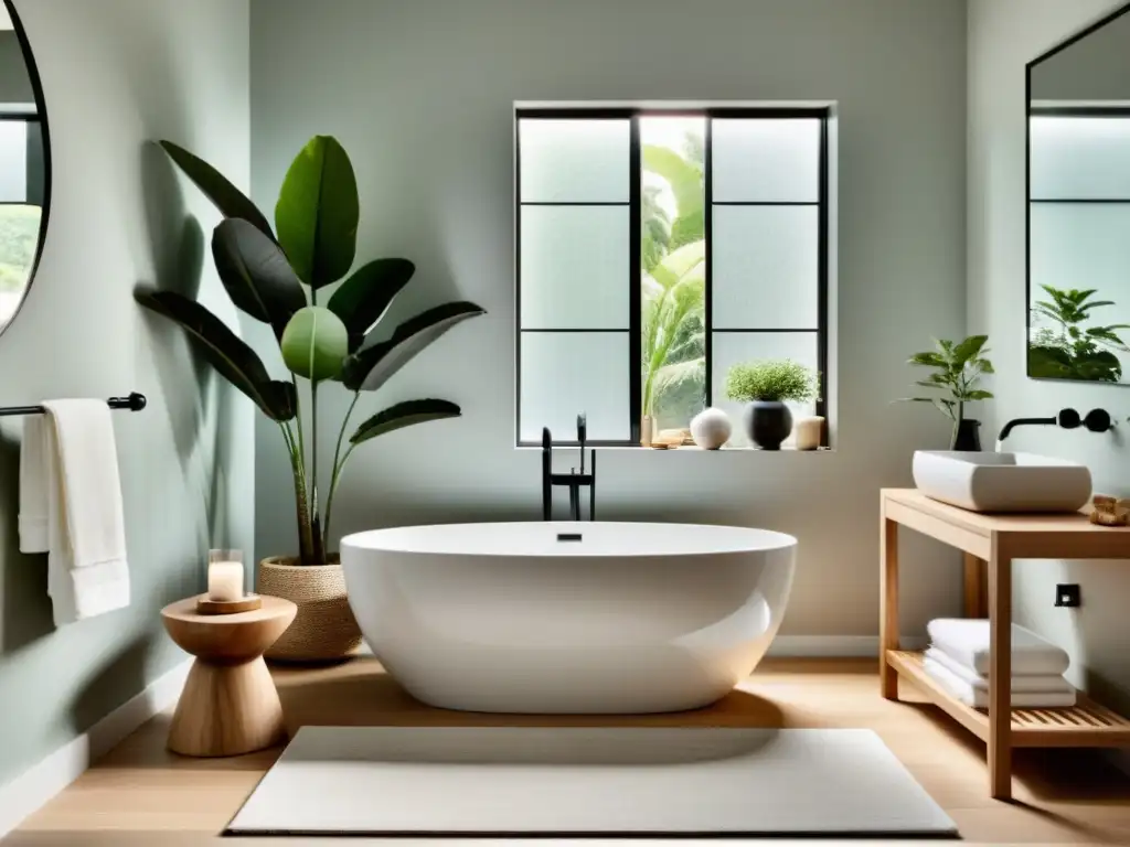 Purifica energía baño Feng Shui con diseño sereno, iluminación natural y detalles armoniosos